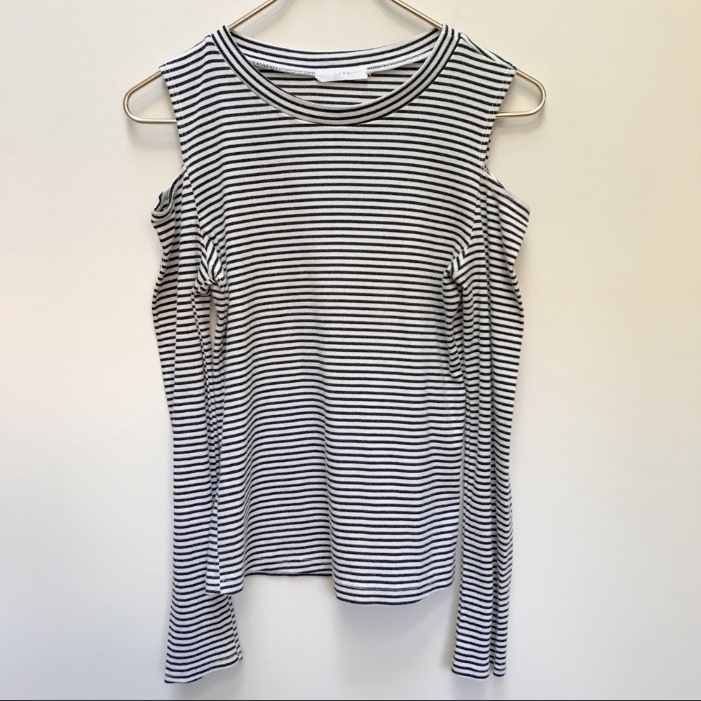 Lush Shoulder-Cut Long-Sleeved Striped Shirt